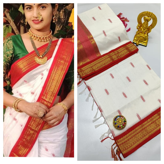 Kalyani Cotton Gadwal Saree with Zari Pallu
